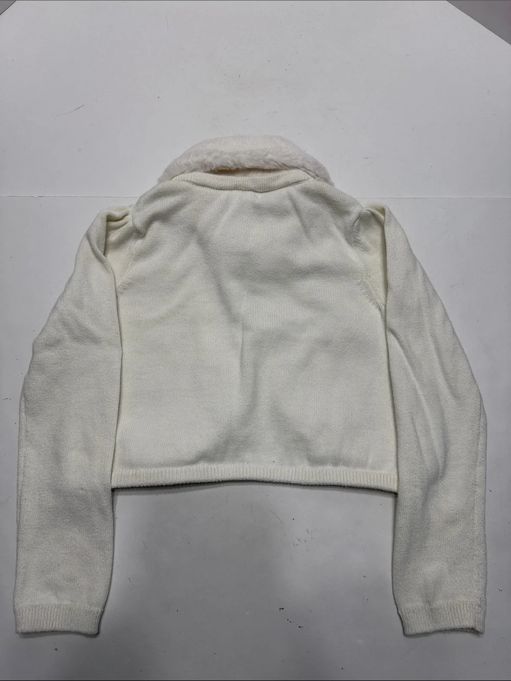 Gymboree Cream Faux Fur Collar Cropped Cardigan Jacket
